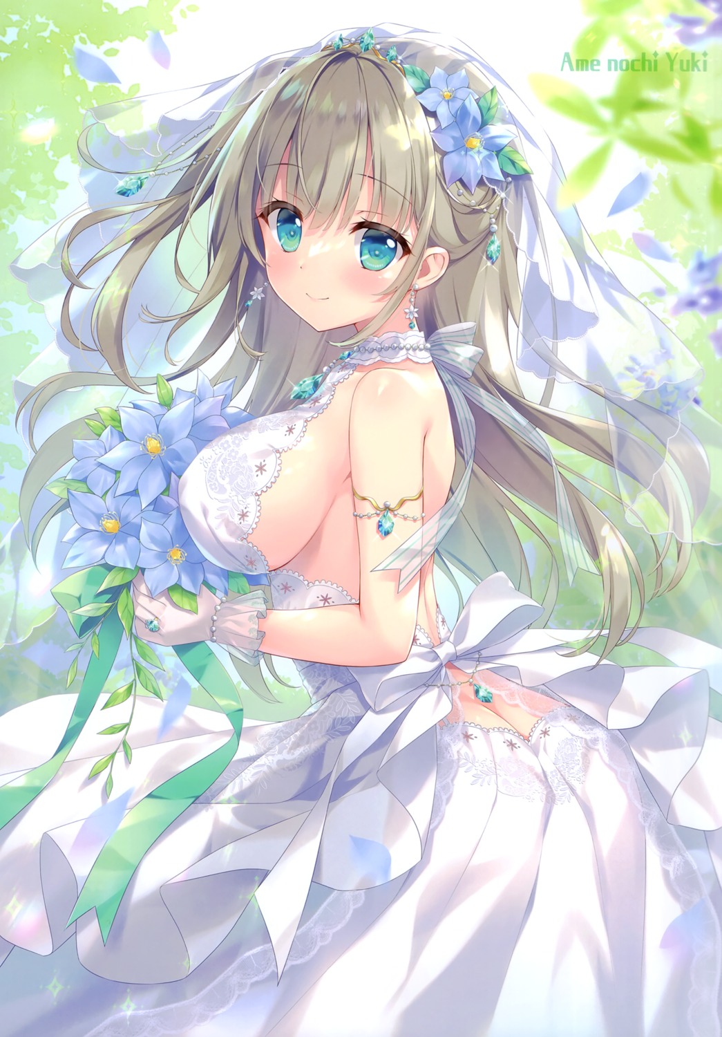 ame_nochi_yuki ameto_yuki ass dress emerald_(ameto_yuki) no_bra see_through wedding_dress