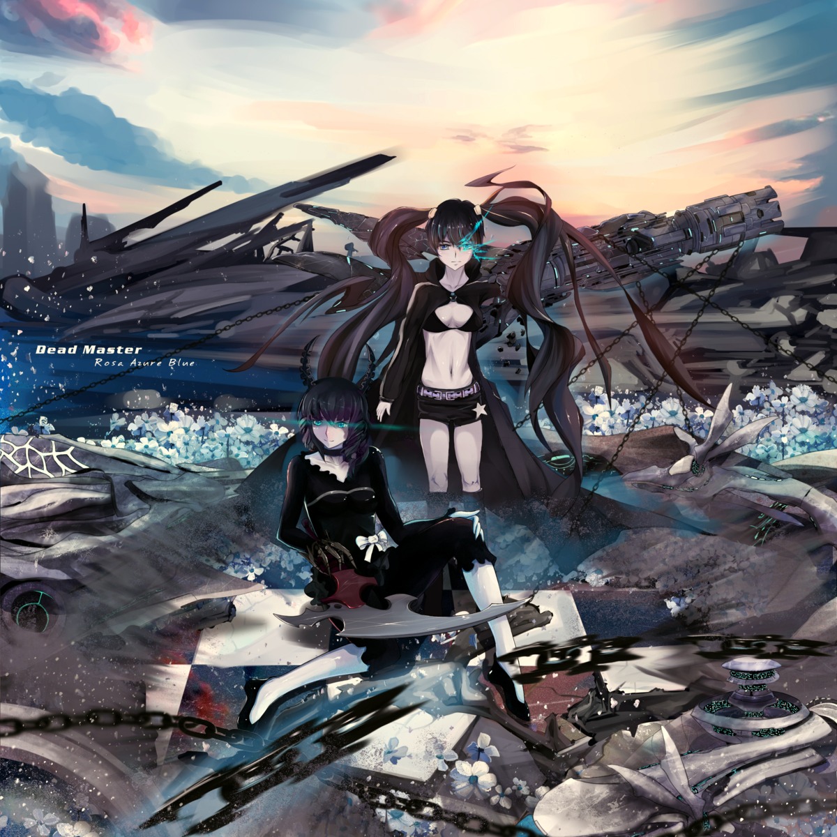 black_rock_shooter black_rock_shooter_(character) dead_master gun rosa_azure_blue vocaloid