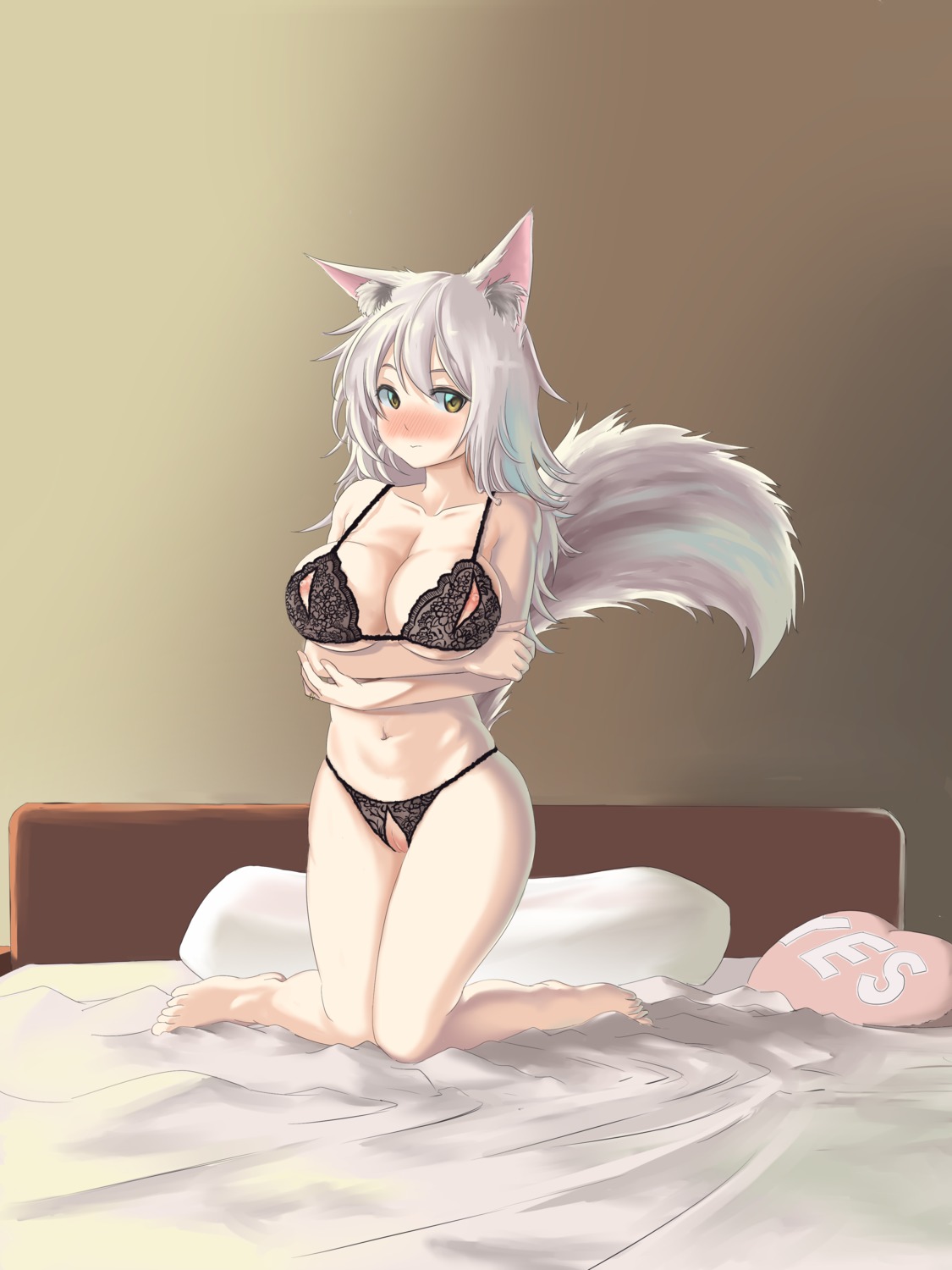 animal_ears bra kitsune lingerie nipples pantsu pussy semi_bot tail thong uncensored