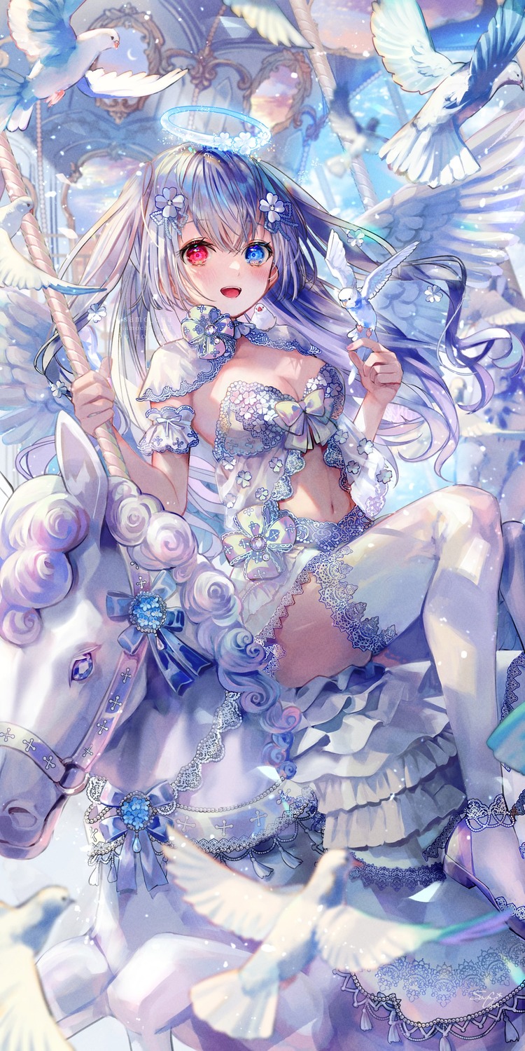 angel heterochromia no_bra samo_cha thighhighs wings