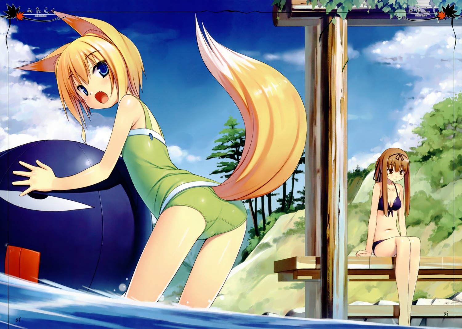 animal_ears asahiage bikini kitsune poco swimsuits tail