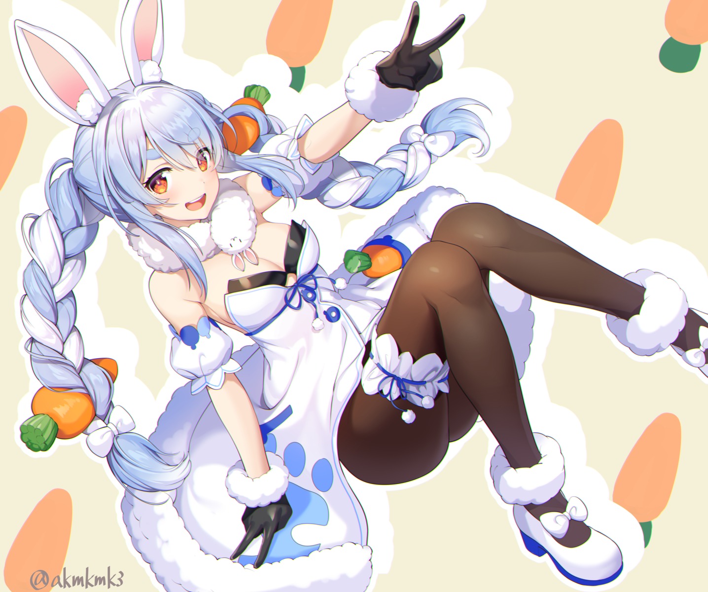 akamoku animal_ears bunny_ears bunny_girl garter heels hololive pantyhose skirt_lift usada_pekora