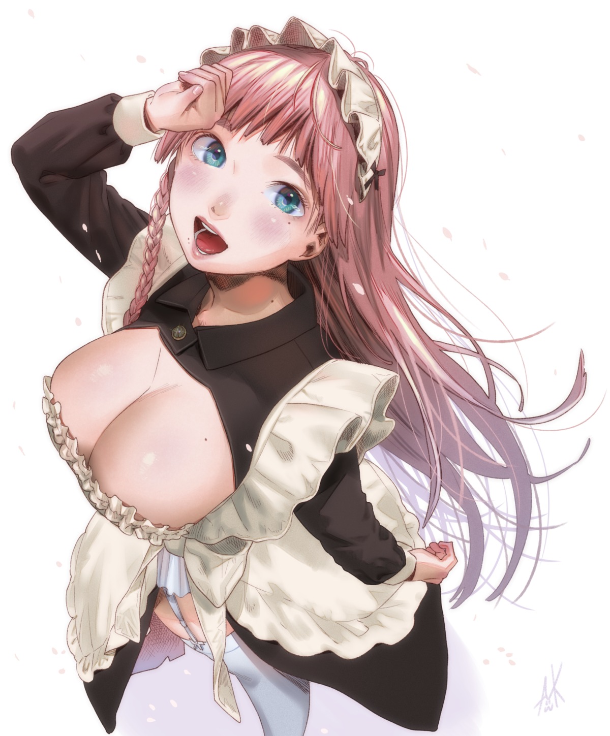 cleavage kamiyama_aya maid stockings thighhighs