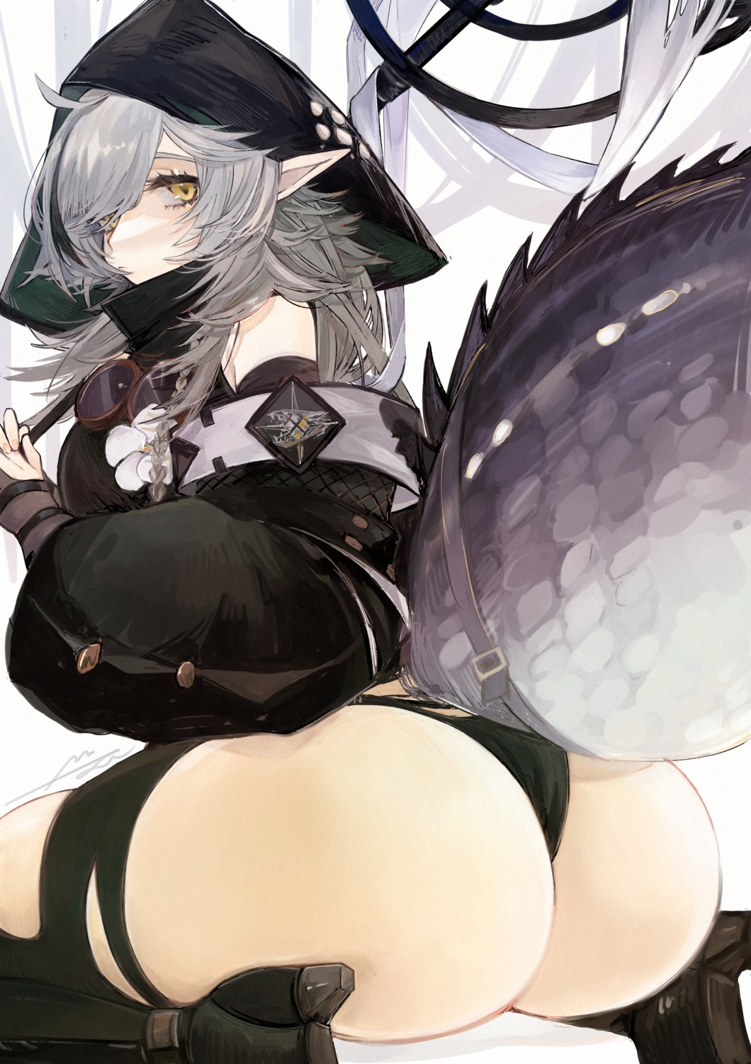aaoshigatoutoi arknights ass heels pantsu pointy_ears tail thighhighs thong tomimi_(arknights) weapon