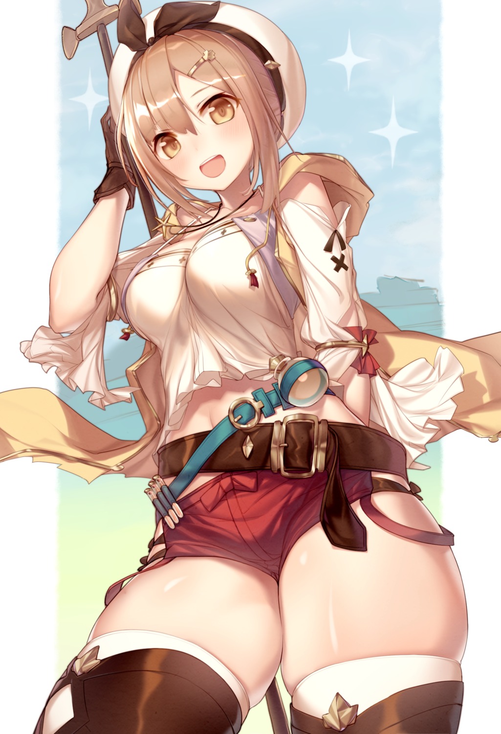 atelier atelier_ryza cleavage doyou_tengoku_pikaraji reisalin_stout thighhighs weapon