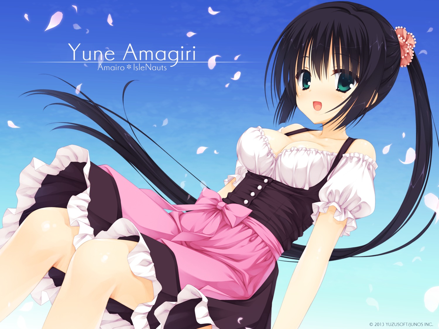 amagiri_yune amairo_islenauts cleavage muririn wallpaper yuzu-soft