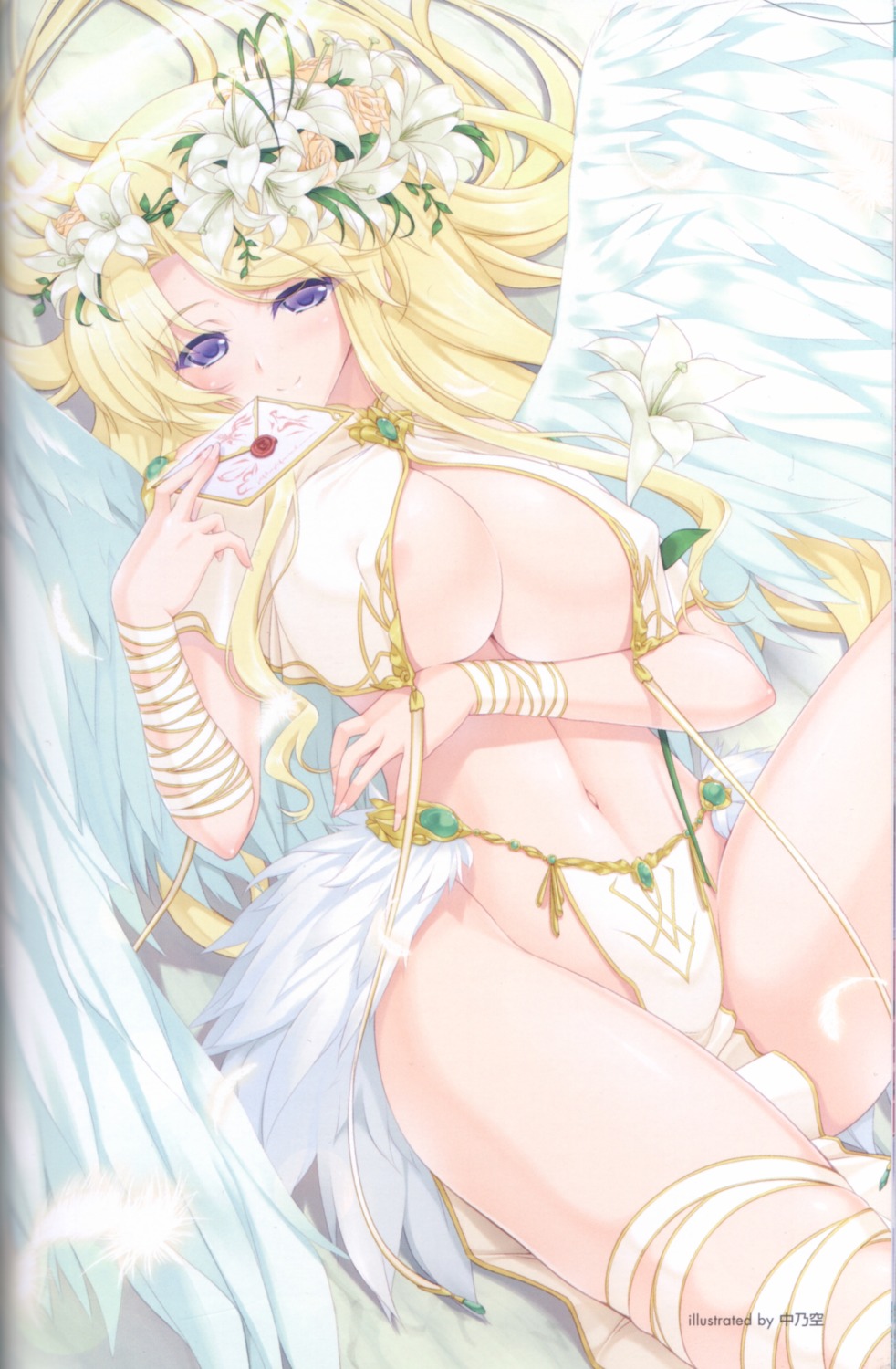 angel areola binding_discoloration breast_hold cleavage erect_nipples nakano_sora underboob wings