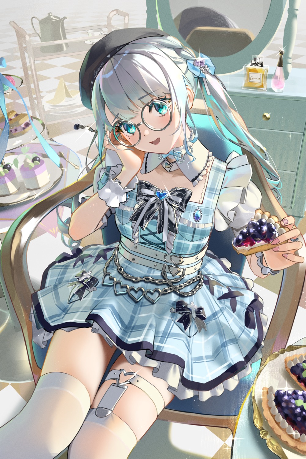 dress garter kaga_sumire lolita_fashion lupinus_virtual_games megane rasa_k stockings thighhighs vspo!