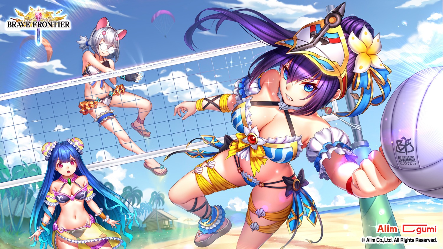 animal_ears bikini brave_frontier cleavage garter jurrig megane swimsuits