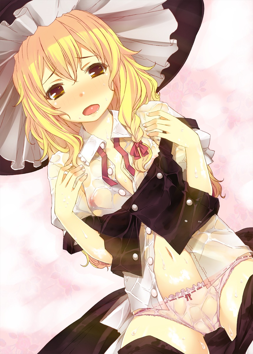 cameltoe kaneru kirisame_marisa loli nipples no_bra open_shirt pantsu see_through touhou wet wet_clothes