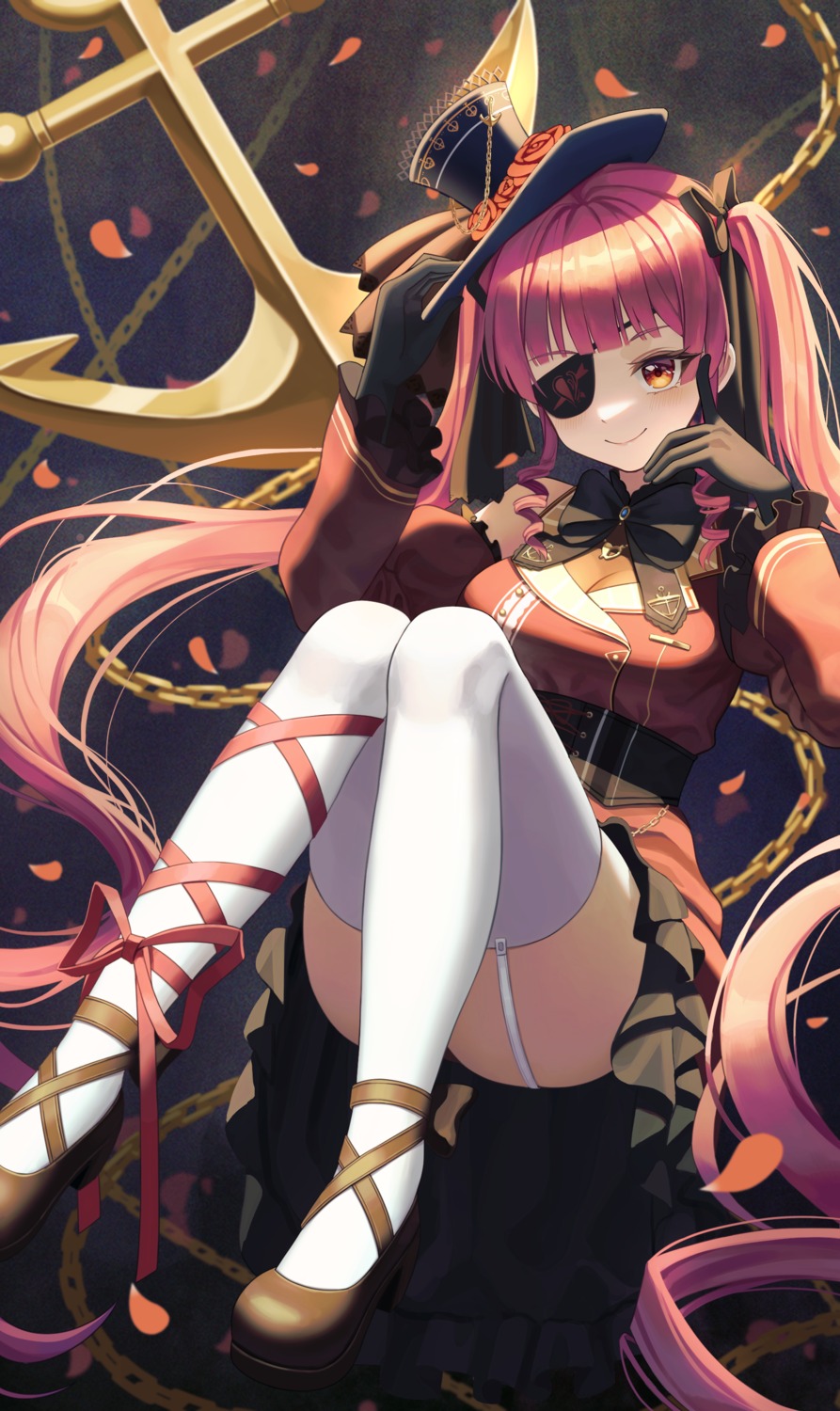 cleavage eyepatch heels hololive houshou_marine lolita_fashion pul_(gks569) stockings thighhighs