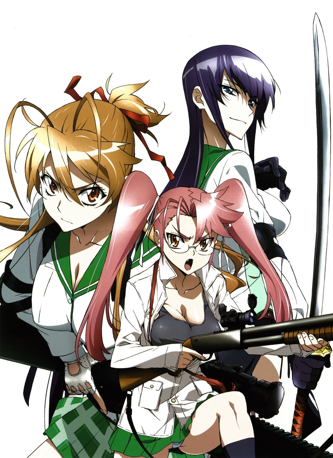 busujima_saeko gun highschool_of_the_dead inazuma megane miyamoto_rei pantsu screening seifuku takagi_saya