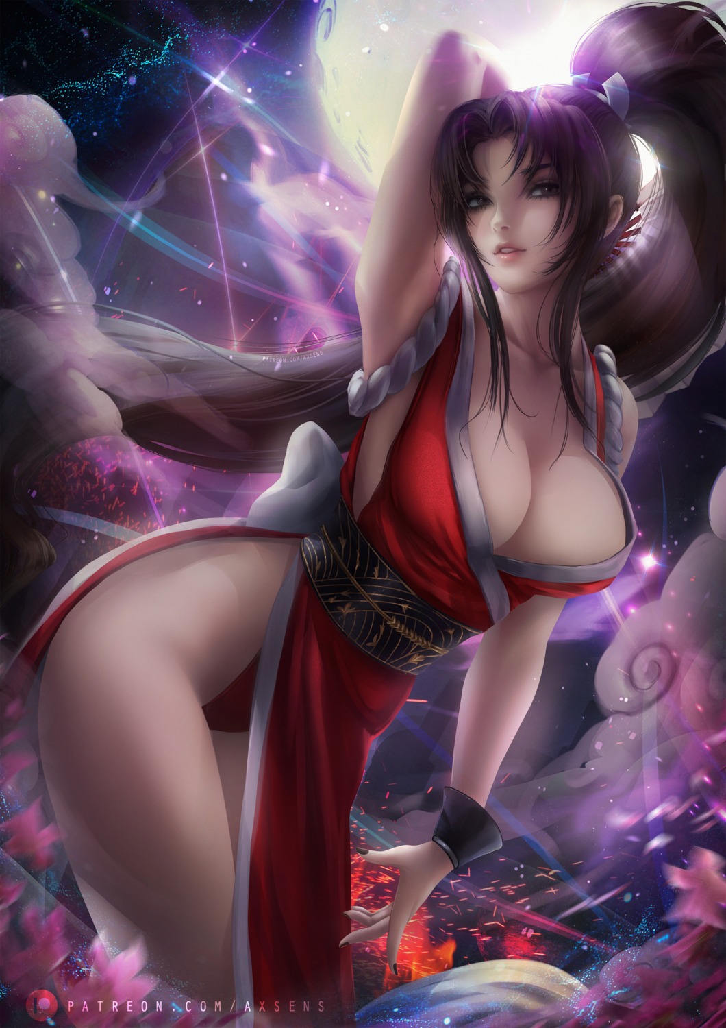 axsens japanese_clothes king_of_fighters no_bra open_shirt pantsu shiranui_mai