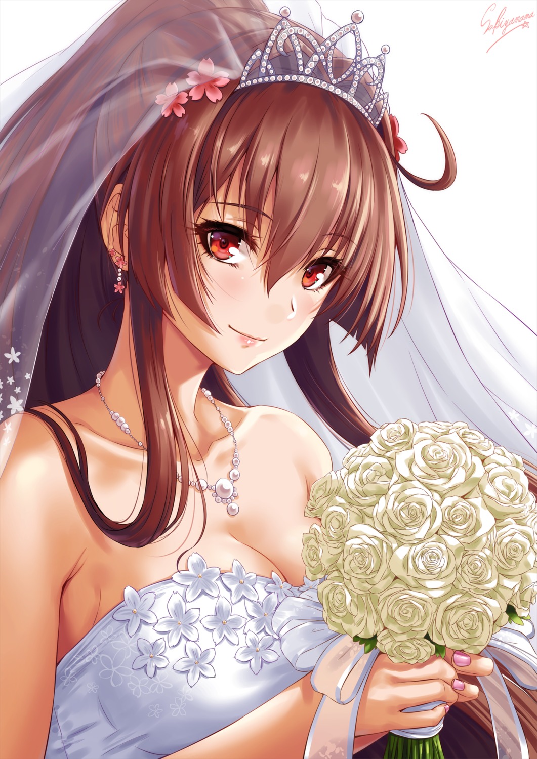 cleavage dress kantai_collection sakiyamama wedding_dress yamato_(kancolle)