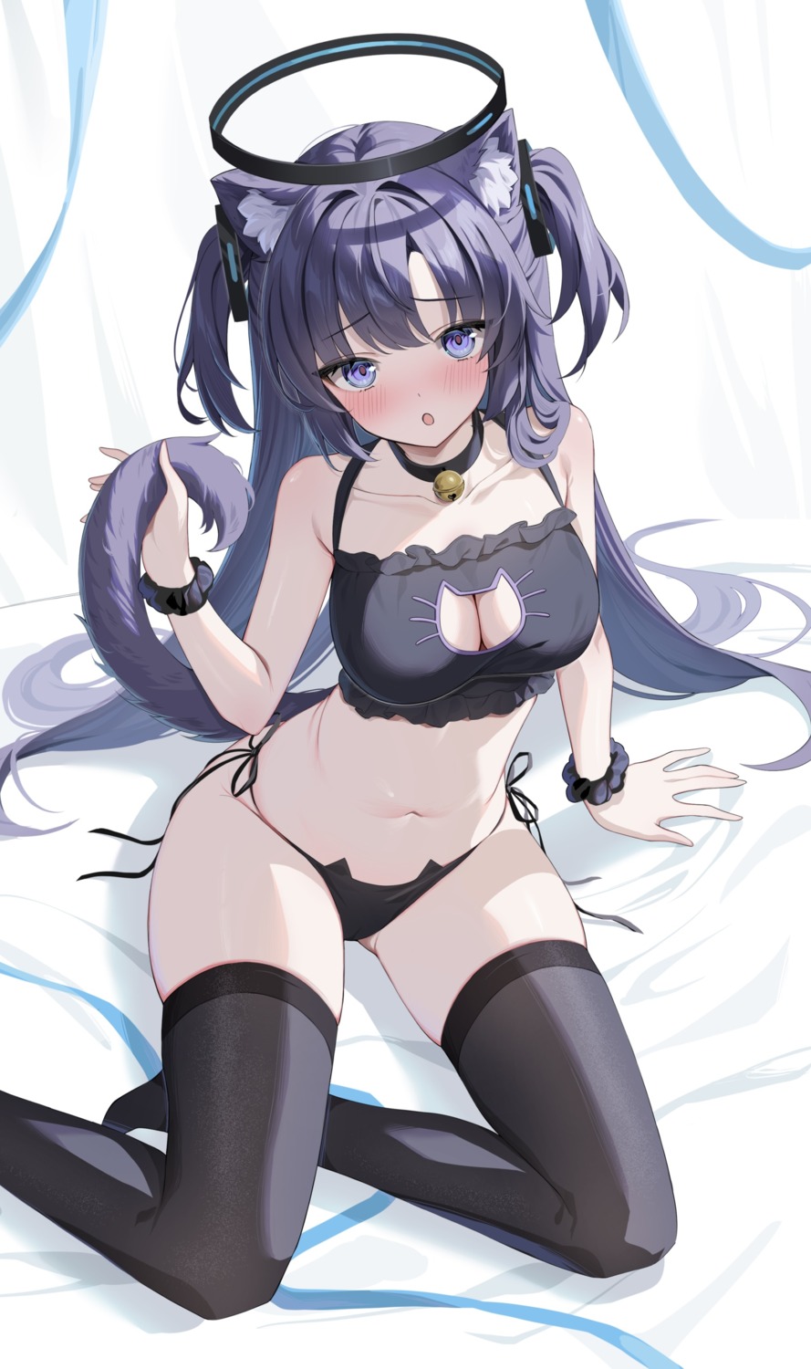 animal_ears blue_archive bra etesumsom halo hayase_yuuka nekomimi pantsu string_panties tail thighhighs