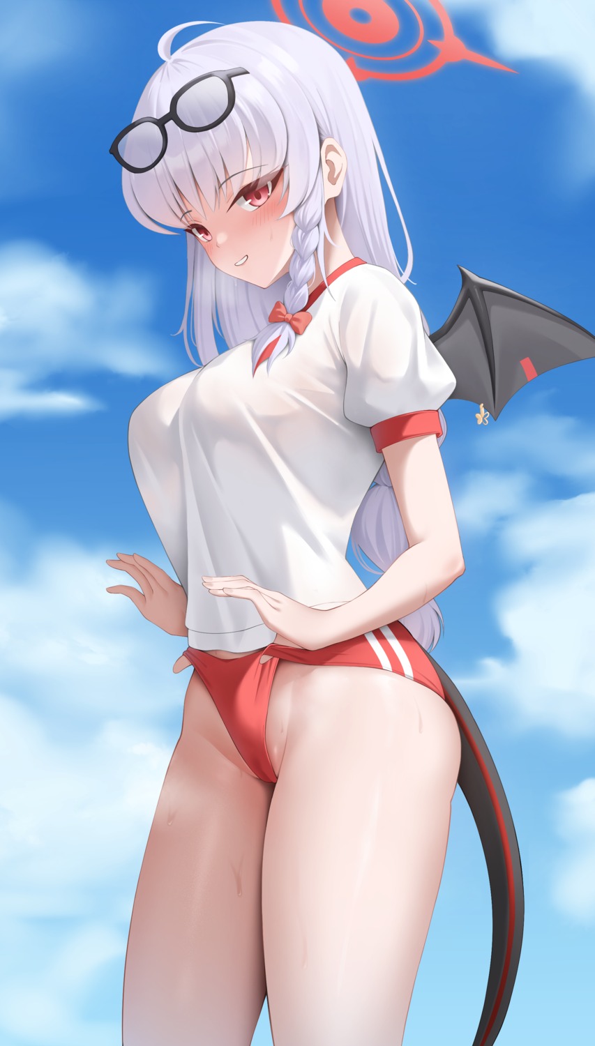 blue_archive buruma cameltoe debriskun devil gym_uniform halo kurodate_haruna megane nopan tail wings