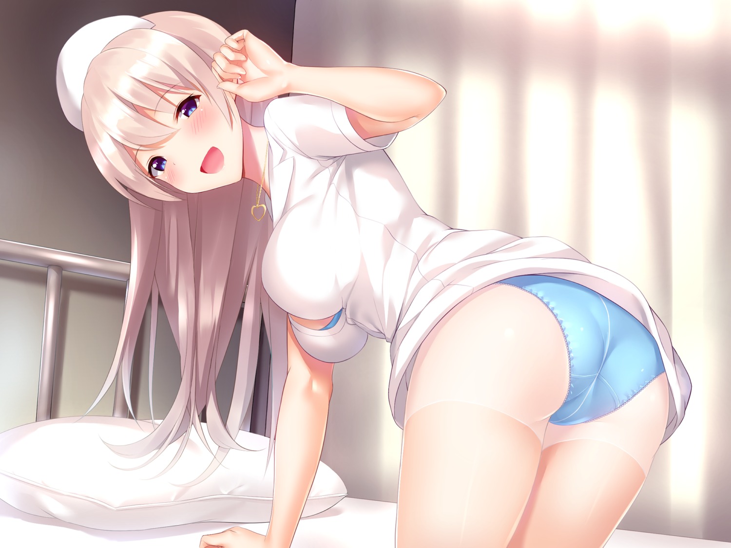 ass bra cocona_(coconacafe) nurse open_shirt pantsu pantyhose skirt_lift