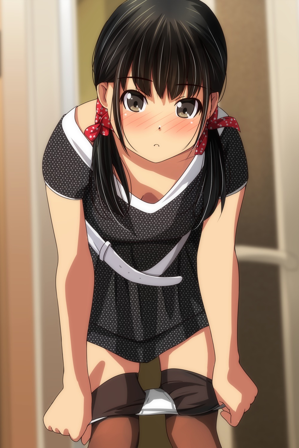 cleavage dress matsunaga_kouyou pantsu panty_pull pantyhose undressing