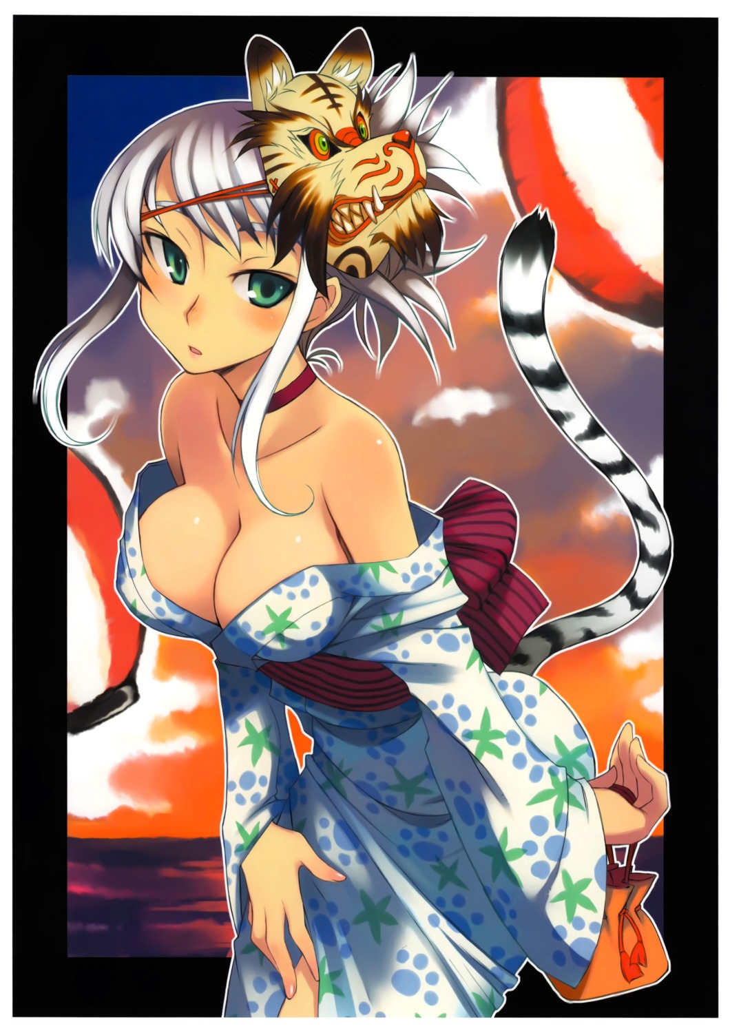 cleavage kusanagi_tonbo no_bra tail yukata