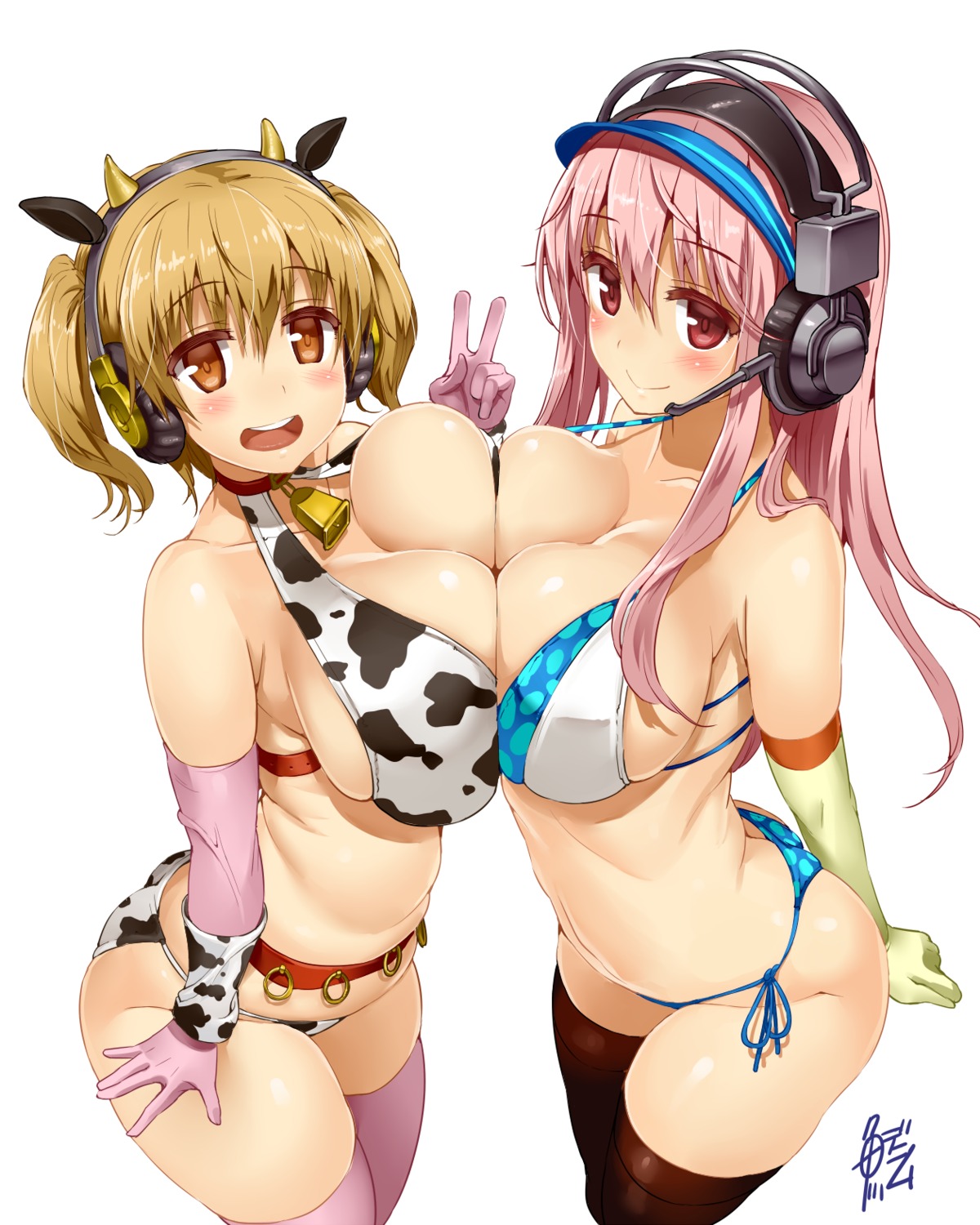 animal_ears bikini cleavage cosplay headphones horns nitta_minami oikawa_shizuku sonico super_pochaco super_sonico swimsuits symmetrical_docking the_idolm@ster the_idolm@ster_cinderella_girls thighhighs uo_denim