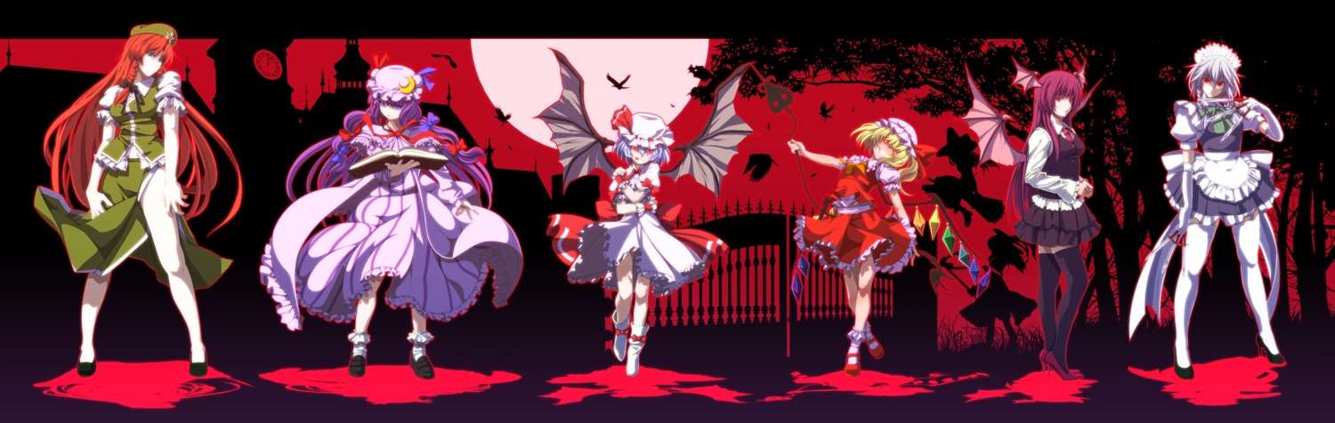 dress flandre_scarlet hong_meiling izayoi_sakuya koakuma lolita_fashion maid patchouli_knowledge remilia_scarlet seifuku sword tail thighhighs touhou tsukumo wings