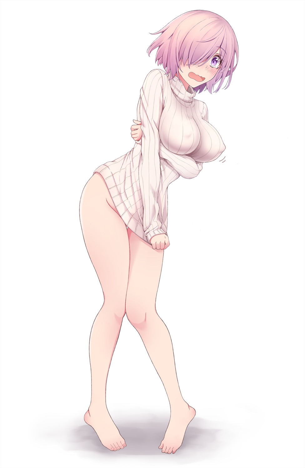 bottomless breast_hold erect_nipples fate/grand_order mash_kyrielight sano_jinya sweater