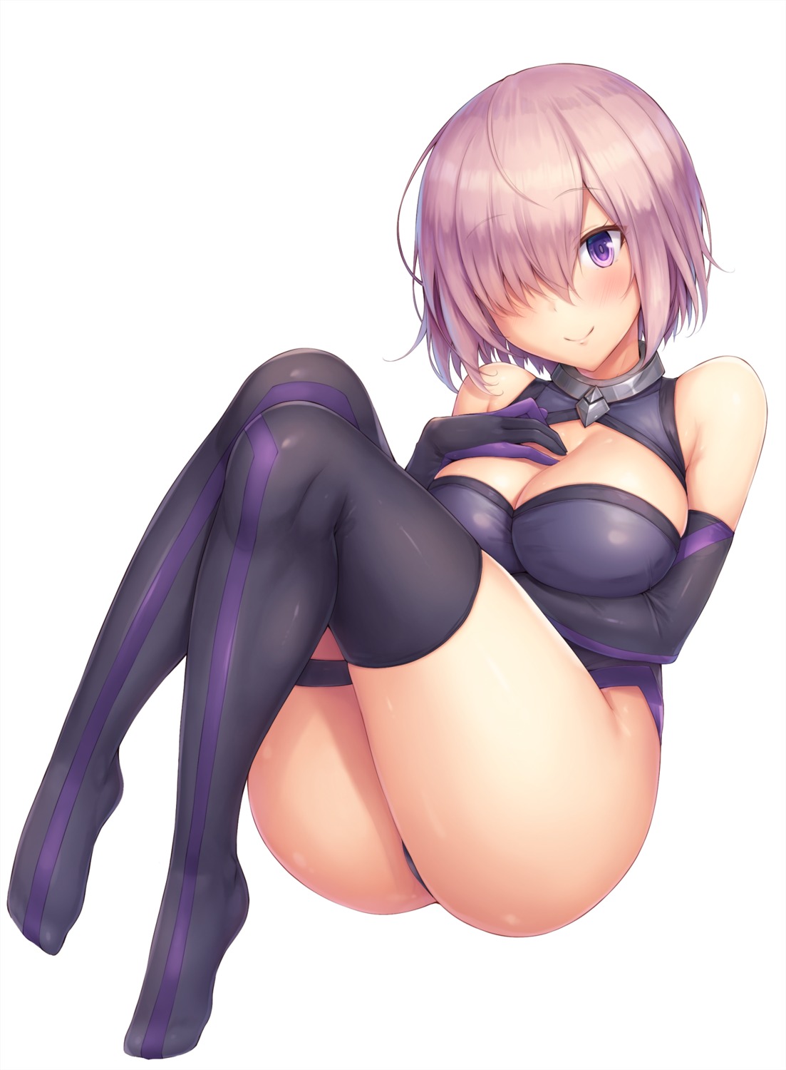 breast_hold cleavage fate/grand_order garter leotard mash_kyrielight snowcanvas thighhighs