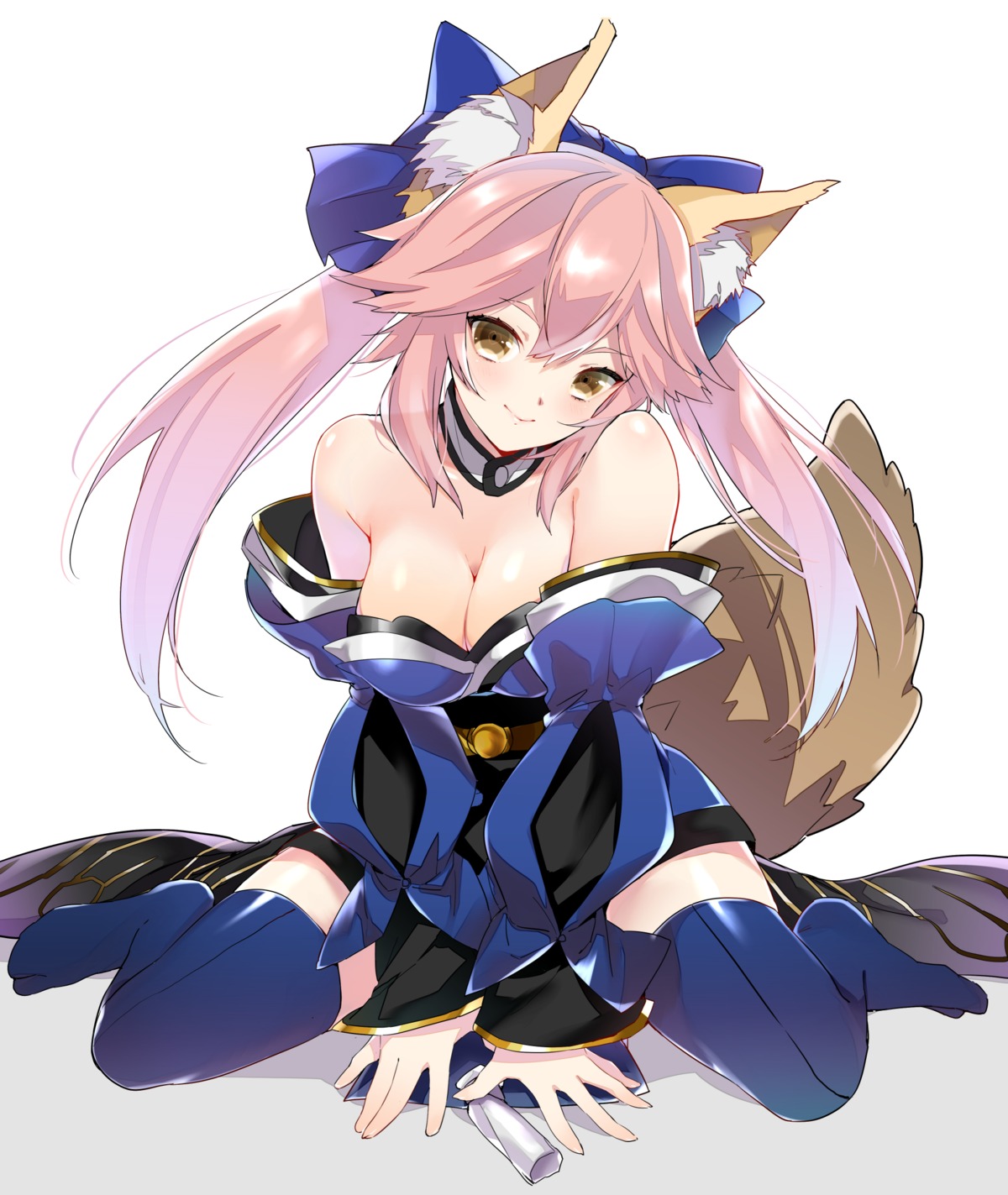animal_ears cleavage fate/extra fate/extra_ccc fate/stay_night japanese_clothes nagato_(user_wnac3585) tail tamamo_no_mae thighhighs
