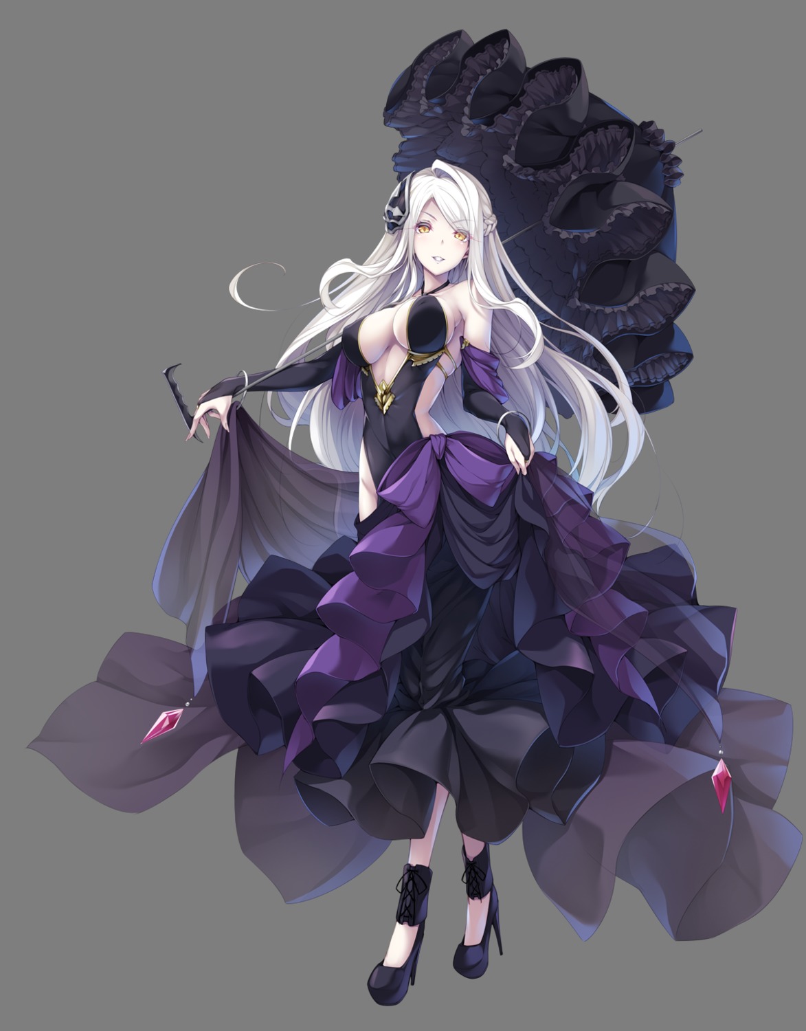 cleavage dress escu:de heels hime_to_aiyoku_no_sacrifice no_bra tagme umbrella