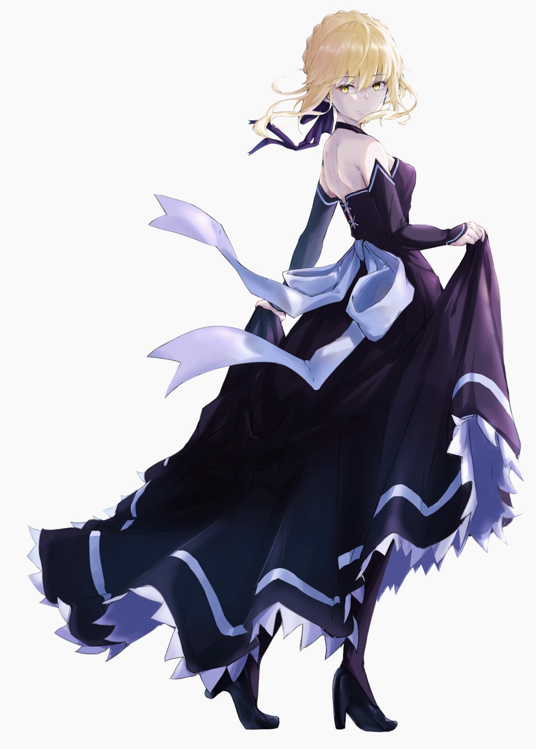 dress fate/grand_order heels m.tokotsu no_bra saber saber_alter skirt_lift