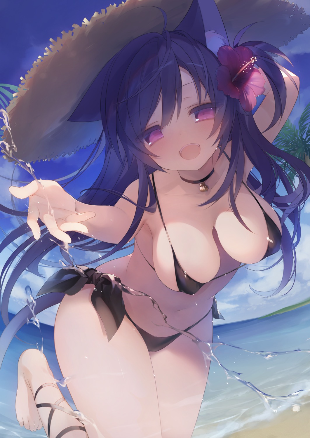 animal_ears bikini erect_nipples nekomimi swimsuits tail wet yoruneko