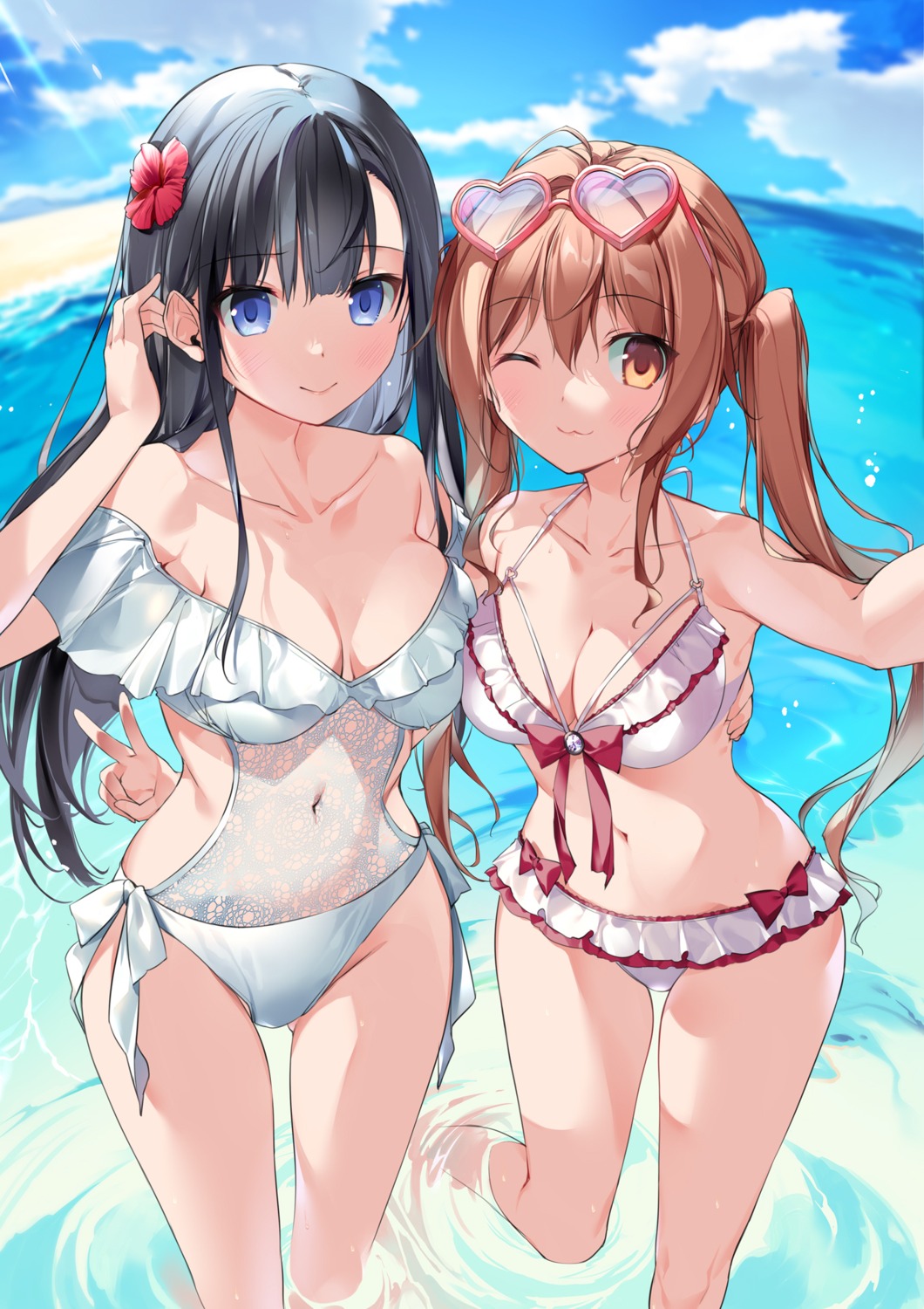 aomi_kanon bikini cleavage karory megane see_through selfie swimsuits tsukiishi_koyuki wet