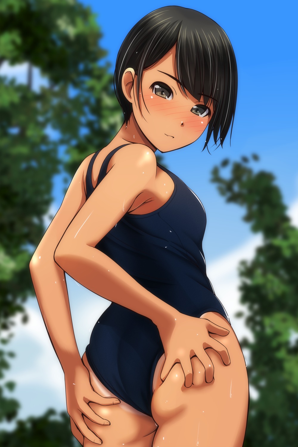 ass ass_grab loli matsunaga_kouyou school_swimsuit swimsuits tan_lines