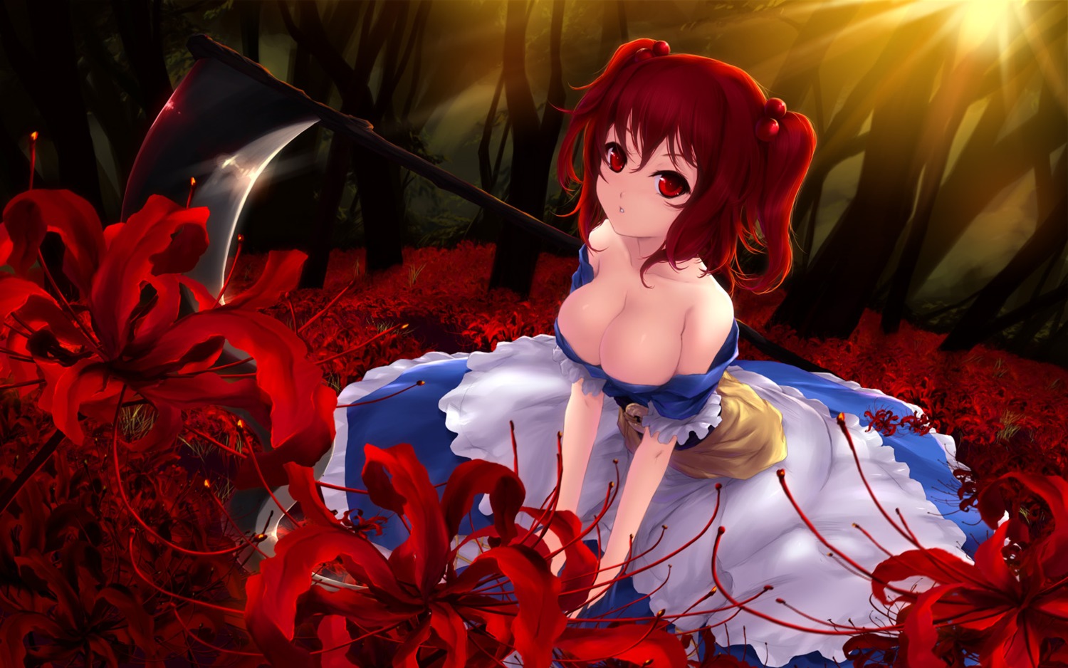 cait cleavage onozuka_komachi touhou wallpaper weapon