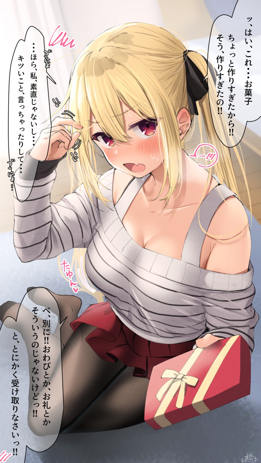 cleavage kinpatsu-chan_(ramchi) pantyhose ramchi sweater