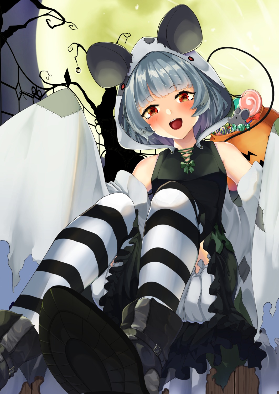 animal_ears bloomers halloween nazrin skirt_lift tagme tail thighhighs touhou