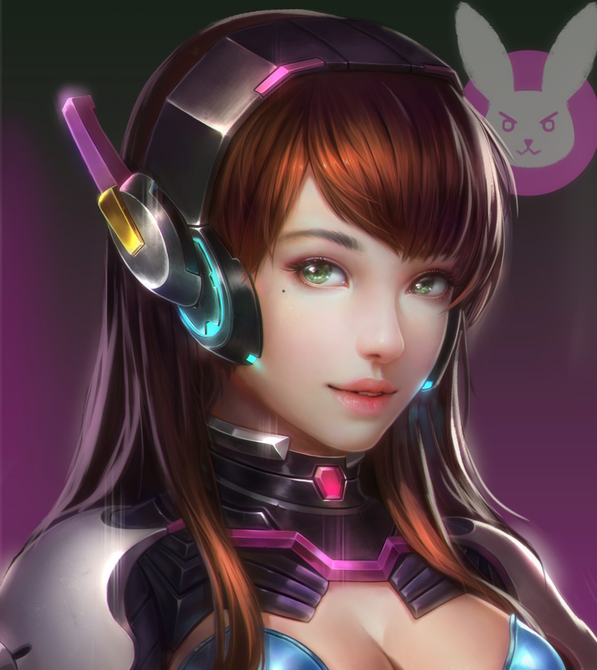 bodysuit cleavage d.va headphones overwatch zhen_guodong