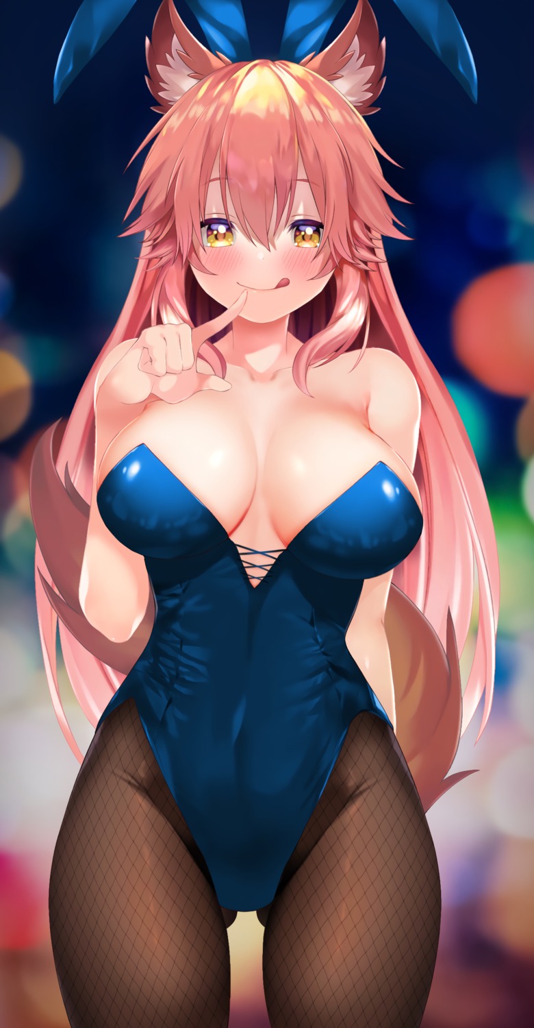 animal_ears bunny_ears bunny_girl fate/grand_order fishnets no_bra pantyhose sabi1234 tail tamamo_no_mae