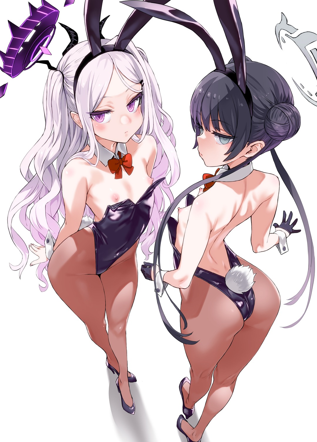 animal_ears asanagi ass blue_archive bunny_ears bunny_girl halo heels horns loli nipples no_bra pantyhose ryuuge_kisaki sorasaki_hina tail