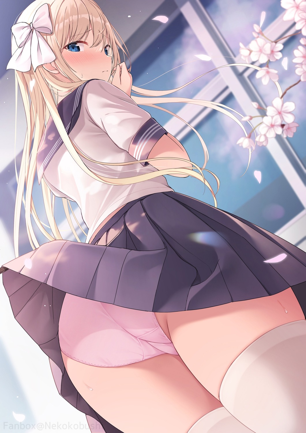 ass nekokobushi pantsu seifuku skirt_lift thighhighs