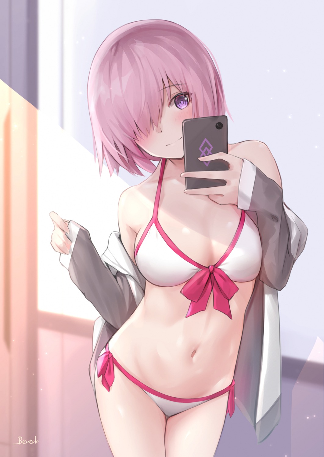 artist_revision bee_doushi bikini cleavage fate/grand_order mash_kyrielight open_shirt swimsuits