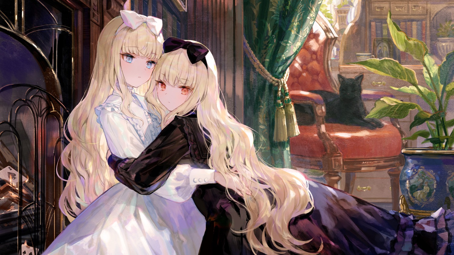 dress fuzichoko gothic_lolita lolita_fashion neko wallpaper yuri