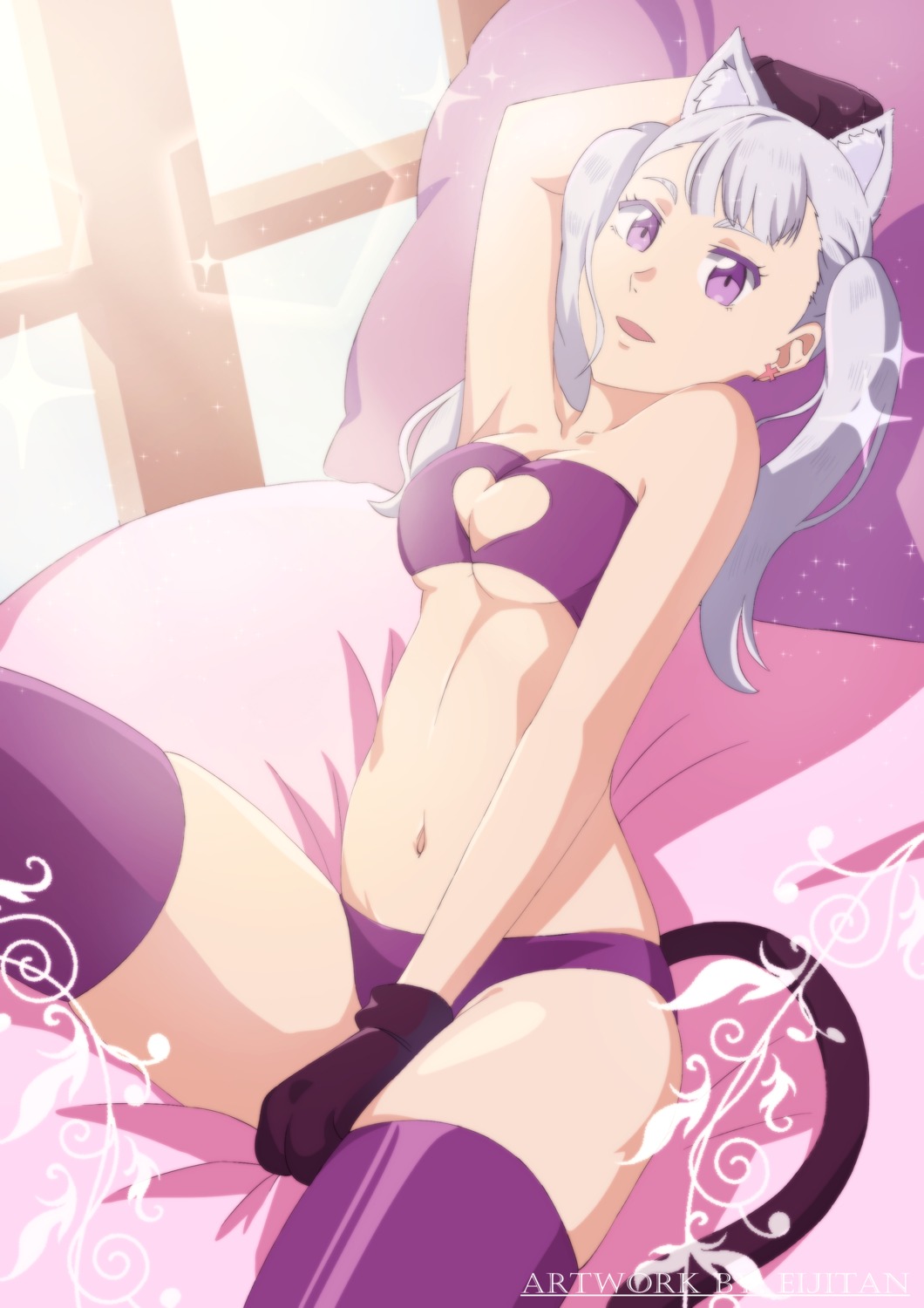 animal_ears black_clover bra cleavage nekomimi noelle_silva pantsu tail thighhighs underboob