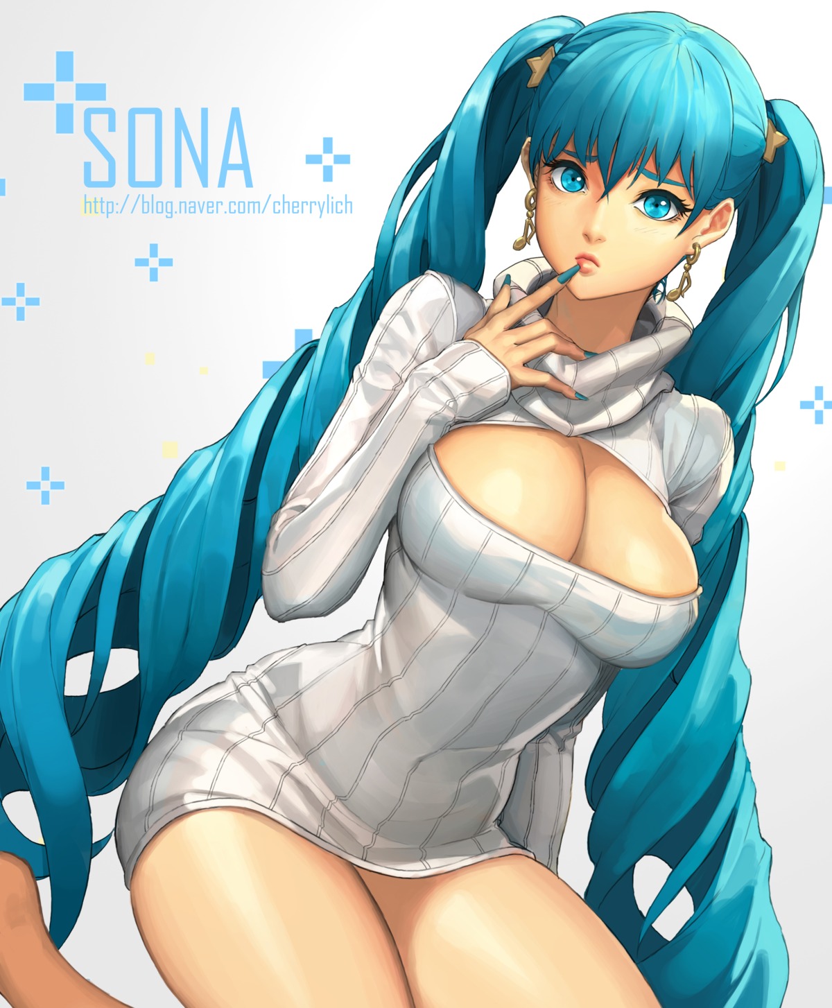 cleavage daeho_cha league_of_legends sona_buvelle sweater