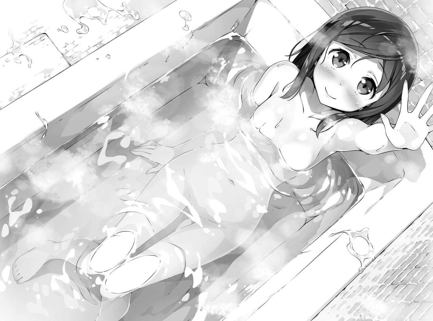 bathing hashima_chihiro imouto_sae_ireba_ii. kantoku monochrome naked wet