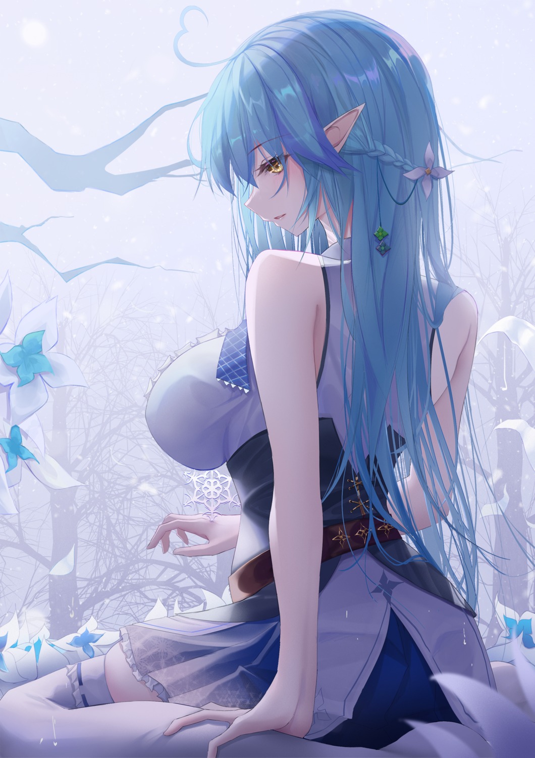 elf hololive pointy_ears thighhighs turbulence yukihana_lamy