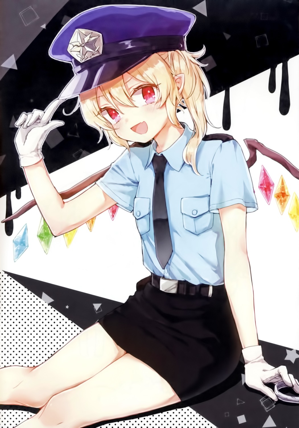 flandre_scarlet honotai pointy_ears police_uniform ponopp touhou wings
