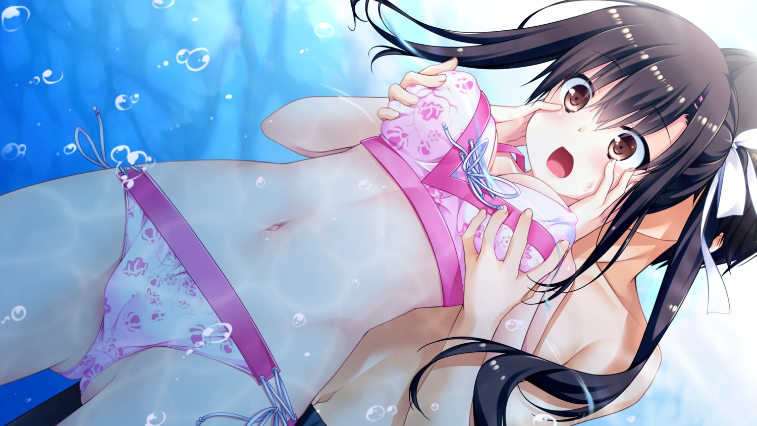 bikini breast_grab cameltoe chikotam cleavage erect_nipples game_cg hatsukoi_sankaime kusunoha_misaki swimsuits wet windmill