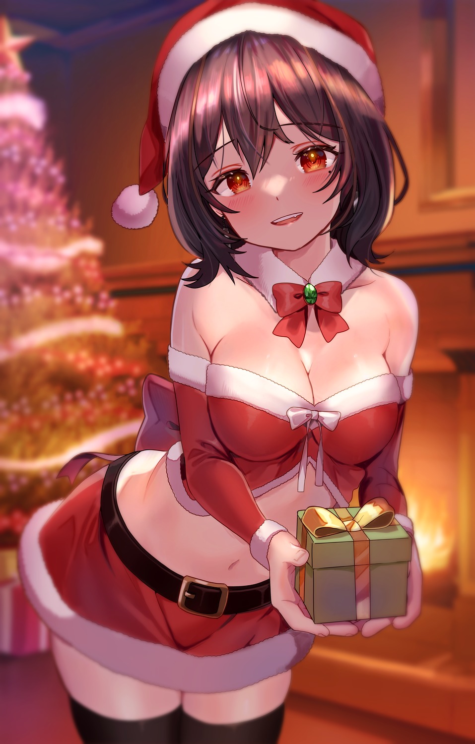 christmas cleavage kuroko_(heisekoko) no_bra thighhighs