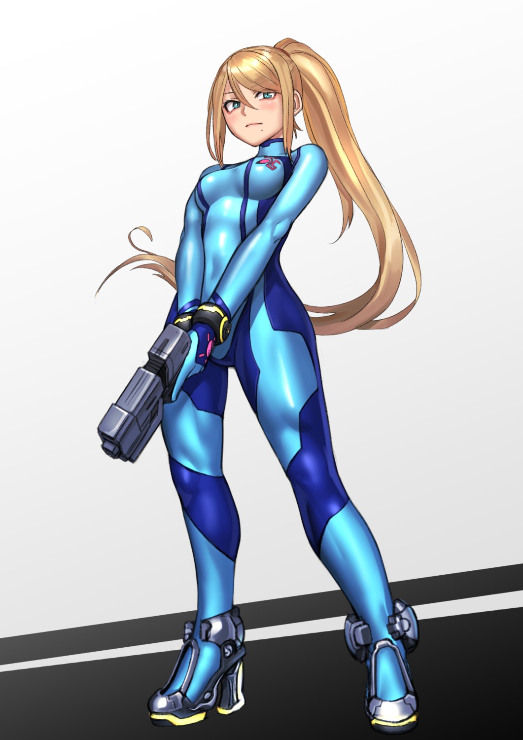 bodysuit gun heels kilye_kairi metroid samus_aran